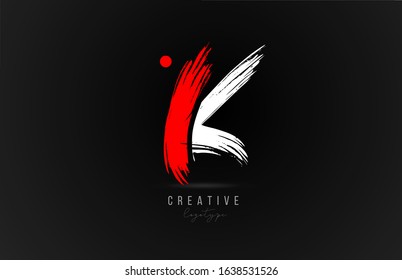 brush stroke letter K logo alphabet icon design template in white and red for business. Suitable for a company logotype design