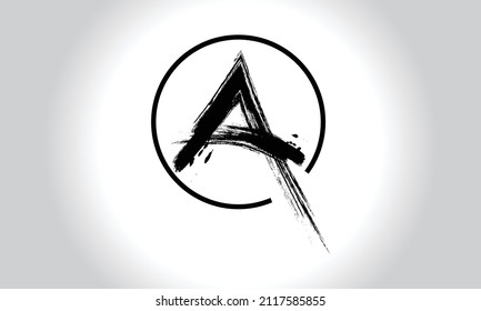 Diseño del logotipo de la carta de pincel. Icono de Leer el logotipo de pintura negra con diseño de vectores de círculo elegante.