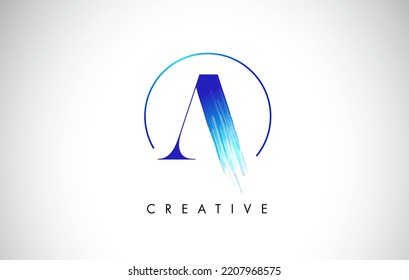 A Brush Stroke Letter Logo Design. Blue Paint Logo Leters Icon with Elegant Circle Vector Design.