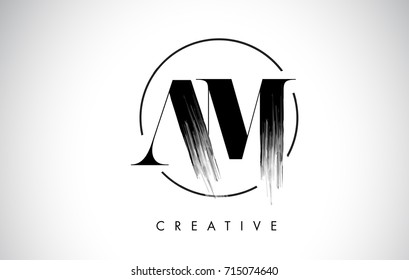 AM Brush Stroke Letter Logo Design. Black Paint Logo Leters Icon with Elegant Circle Vector Design.