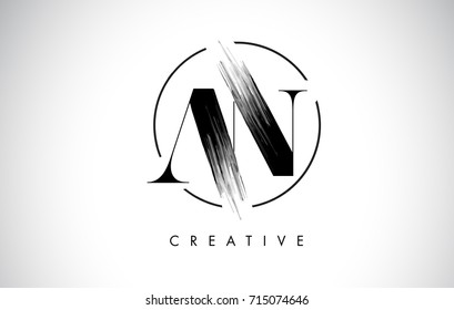 AN Brush Stroke Letter Logo Design. Black Paint Logo Leters Icon with Elegant Circle Vector Design.