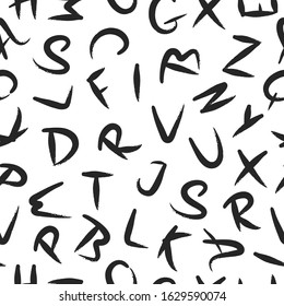 Brush stroke letters. Chinese paint alphabet seamless pattern. Calligraphy japanese lettering texture. Vector isolated paintbrush text background. 