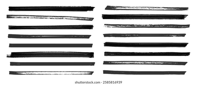 Brush stroke lines of black marker highlighter with ink texture. Vector abstract paint ink stroke lines or underlines on white background