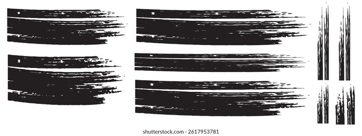 Brush stroke lines of black marker highlighter with ink texture. Vector abstract paint ink stroke lines or underlines on white background