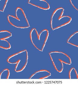 Brush Stroke Love Heart Tossed Seamless Vector Pattern  Hand Drawn Romantic Line Texture for Trendy Summer Textile Prints  Wedding Decor  Girly Fashion Prints  Valentines Day Cards  Vintage Blue Red 