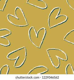 Brush Stroke Love Heart Tossed Seamless Vector Pattern. Hand Drawn Romantic Line Texture