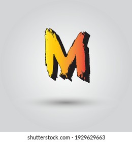 Brush Stroke M Letter Vector hand drawn paint with dry brush Logo Letter M Icon with Elegant Colorful Vector Design.