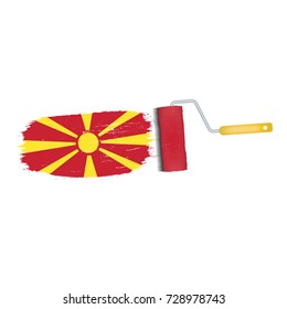 Brush Stroke With Macedonia National Flag Isolated On A White Background. Vector Illustration. National Flag In Grungy Style. Brushstroke. Use For Brochures, Printed Materials, Logos, Independence Day