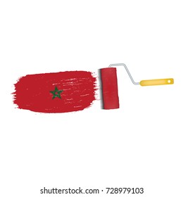 Brush Stroke With Morocco National Flag Isolated On A White Background. Vector Illustration. National Flag In Grungy Style. Brushstroke. Use For Brochures, Printed Materials, Logos, Independence Day