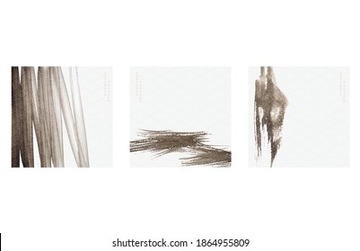 Brush stroke object with Japanese wave pattern vector. Black texture banner in Asian style.