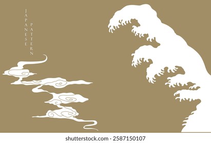 Brush stroke object with Japanese wave pattern vector. Black texture banner in Asian style.