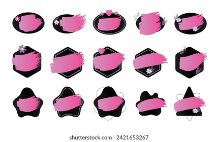 Brush stroke on geometric shape frame collection. Paint brush stroke vector illustration