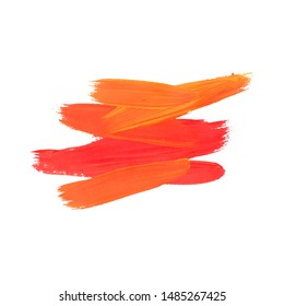 Brush Stroke. Orange Acrylic Paint Stain. Stroke of the Paint Brush Isolated on White Background. Vector Illustration Space for Text.