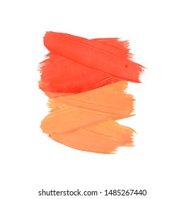 Brush Stroke. Orange Acrylic Paint Stain. Stroke of the Paint Brush Isolated on White Background. Vector Illustration Space for Text.