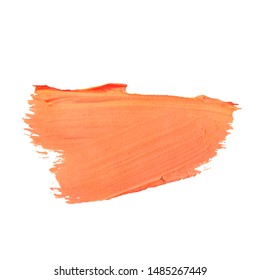 Brush Stroke. Orange Acrylic Paint Stain. Stroke of the Paint Brush Isolated on White Background. Vector Illustration Space for Text.