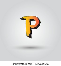 Brush Stroke P Letter Vector hand drawn paint with dry brush Logo Letter P Icon with Elegant Colorful Vector Design.