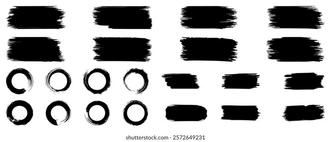 Brush Stroke Paint boxes vector black paint ink brush stroke, line, texture, banner, background. set of different ink paint brush strokes isolated on white background.