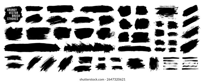 Brush stroke paint splashes. Vector set of brush paint ink shape elements. Black dirty grungy texture Korean distressed frames. Japanese design ink stains. Chinese isolated blots. Diagonal sporty bg