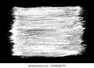Brush stroke paint texture with grunge white on black background. Abstract vector illustration with ink dry rough distressed artistic creative design element and graphic isolated hand drawn sketch