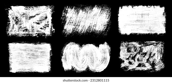 Conjunto de garabatos dibujados a mano en tiza sobre fondo negro. Textura blanca de Shabby. Elemento de mancha monocromo. Efecto Rusto. Imagen generada digitalmente. Ilustración vectorial, Eps 10.