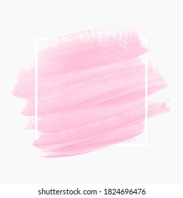 Brush stroke painted background over square frame vector. Perfect pink design for headline, logo and sale banner. 