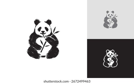 Pincelada Panda Logo Símbolo de diseño artístico minimalista