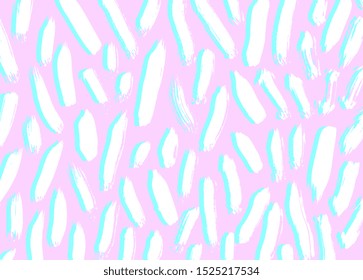 Brush stroke pattern. Cute vector artwork. Abstract painting. Amazing hand drawn illustration. Trendy vintage, retro 80s, 90s style. Blue, pink, purple, white colors. Poster, banner, header