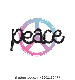 Brush Stroke Peace Hand Lettering Vector Design.