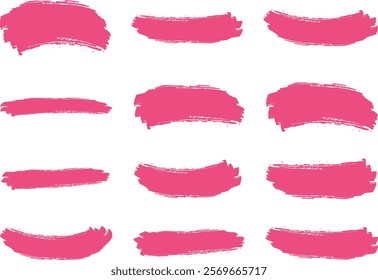 Brush stroke pink color vector set, Hand drawn set of stroke brushes shape silhouettes, Big simple paint brush set, Brush texture elements vector art isolated