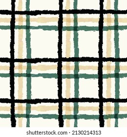 Brush stroke plaid pattern. Basic stripe lines, seamless vector illustration. 