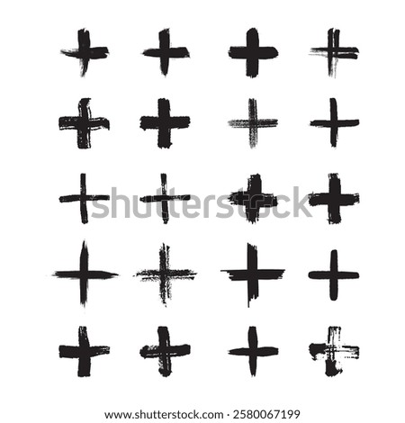 Brush Stroke Plus Sign Set Vector Design.