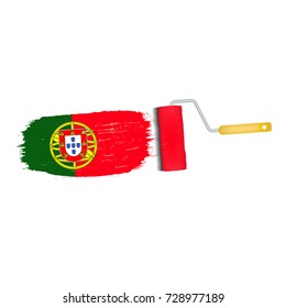 Brush Stroke With Portugal National Flag Isolated On A White Background. Vector Illustration. National Flag In Grungy Style. Brushstroke. Use For Brochures, Printed Materials, Logos, Independence Day