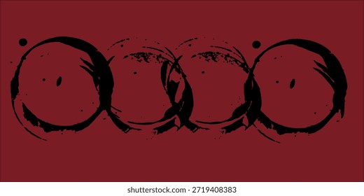 Brush stroke radial element pack. Dry paint round stain set. Black grunge ink circle collection.  Hand drawn charcoal blobs for frame design, poster, banner, template, text box. Vector circular spots modern