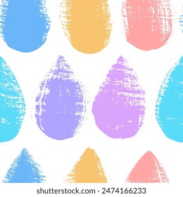 Brush stroke rain pattern. Seamless colorful vector background from droplets of water. Painted texture of blue, purple, orange, yellow and pink elements. Funny design for children