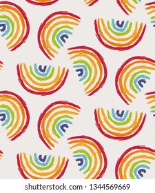 Brush stroke rainbow design.  Trendy seamless repeat vector pattern