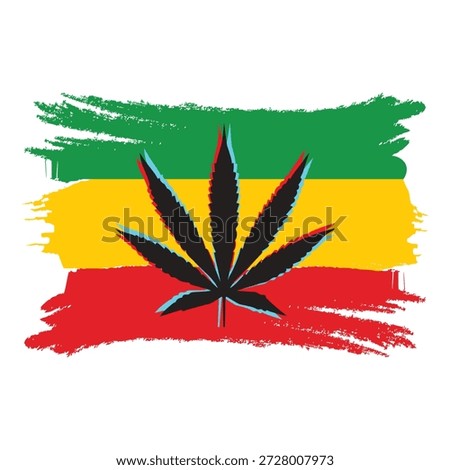 Brush Stroke Rastafarians Flag with Hallucinogen Marijuana Leaf