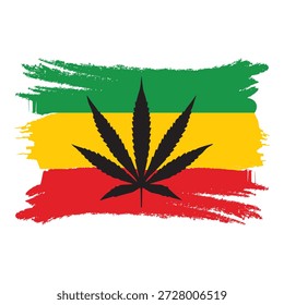 Brush Stroke Rastafarians Flag with Marijuana Leaf