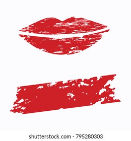 Brush stroke and red lips - grunge style - isolated over white background - vector illustration