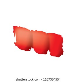 Brush stroke of red paint on white background.