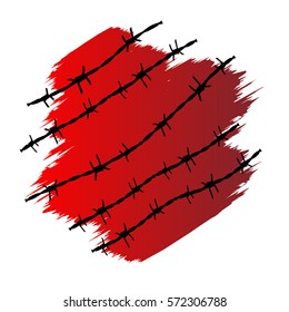 brush stroke red. prison tattoo. barbed wire black vector