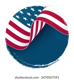 Pincelada de forma redonda con la bandera nacional de los Estados Unidos de América. Diseño gráfico para las tarjetas de felicitación e invitaciones de las fiestas americanas. Ilustración vectorial.