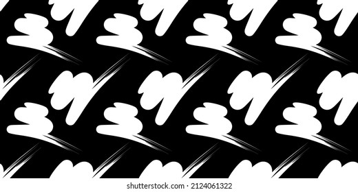 brush stroke - seamless pattern black and white. careless calligraphy. smeared paint
