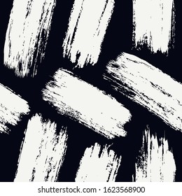 Brush stroke seamless pattern. Hand drawn black ink, paint smears surface print. Freehand artistic texture background. Grunge concept design wallpaper. Vector abstract graphic art decoration