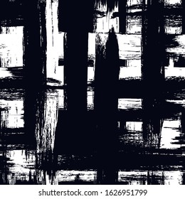 Brush stroke seamless pattern. Hand drawn black ink, paint smears surface print. Freehand artistic texture background. Grunge concept design wallpaper. Vector abstract graphic art decoration