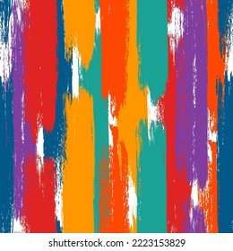 Brush stroke seamless pattern. Paint smears surface print. Hand drawn ink vertical rough edge stripes. Freehand texture background. Grunge concept design wallpaper. Vector abstract graphic art