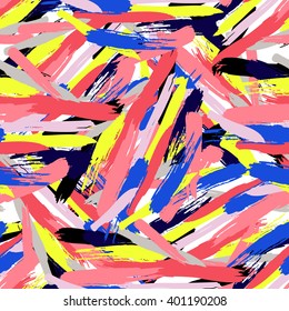 Brush stroke seamless pattern. Summer, spring bright texture for fabric, prints, cloth, postcards. Colors in 80s-90s style