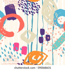 Brush stroke seamless pattern. Summer, spring bright texture for fabric, prints, cloth, postcards. Chaotic free hand composition