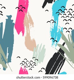 Brush stroke seamless pattern. Summer, spring bright texture for fabric, prints, cloth, postcards. Chaotic free hand composition