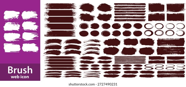 Conjunto de traçados de pincel, linhas de tinta de caligrafia, traçados de pincel esboçados em cinza, linhas em negrito e riscas de marcador