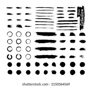 Juego de pinceladas de pincel, trazos de pincel negro grueso